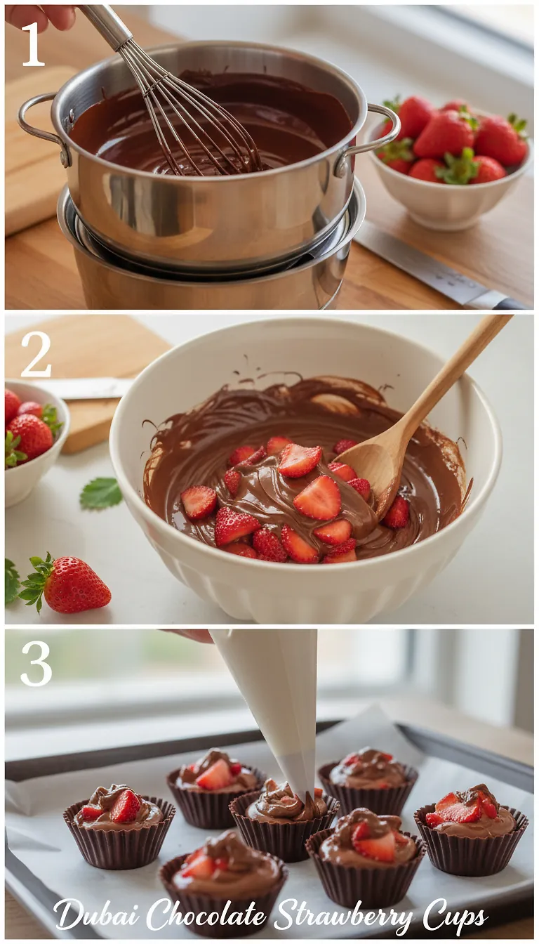 Step-by-Step High Heat Execution for Dubai Chocolate Strawberry Cups