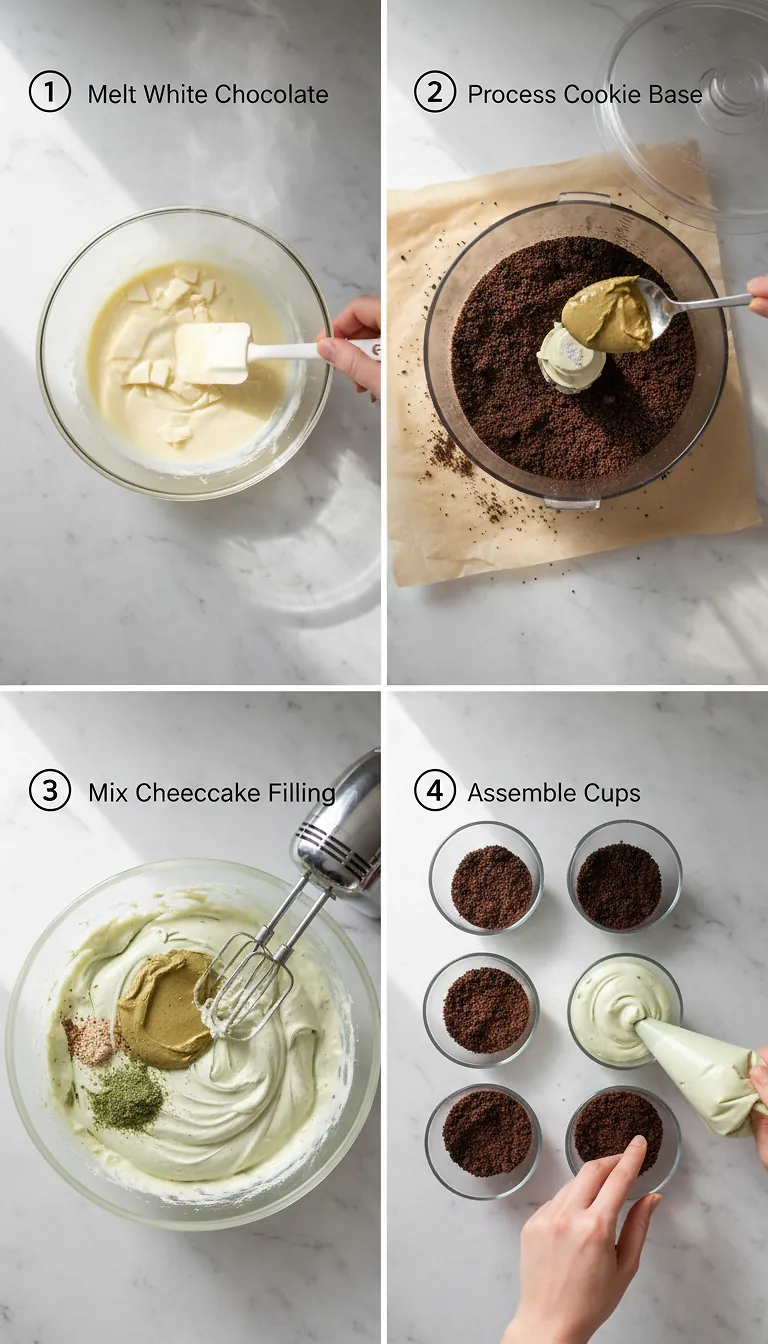 No Bake Pistachio Cheesecake Cups – Perfect 30-Min Dessert 3 Step-by-Step High Heat Execution for No Bake Pistachio Cheesecake Cups