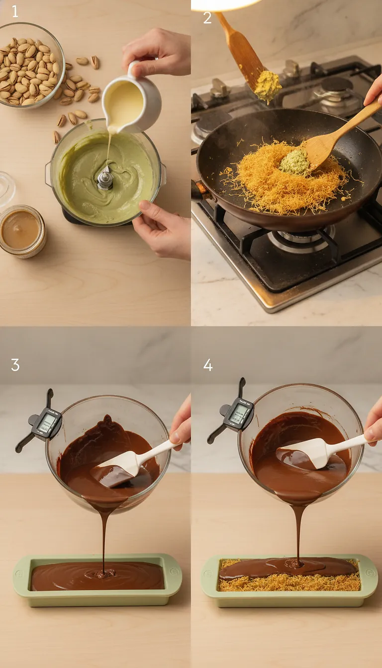Step-by-Step High Heat Execution for Dubai Chocolate Bar Recipe with Pistachio Cream and Kataifi